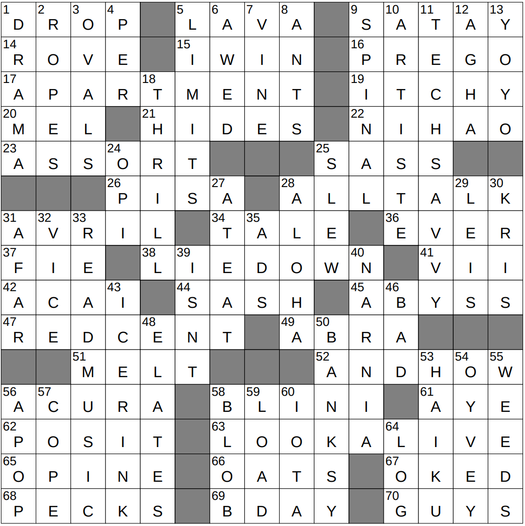 0312 24 NY Times Crossword 12 Mar 24 Tuesday NYXCrossword