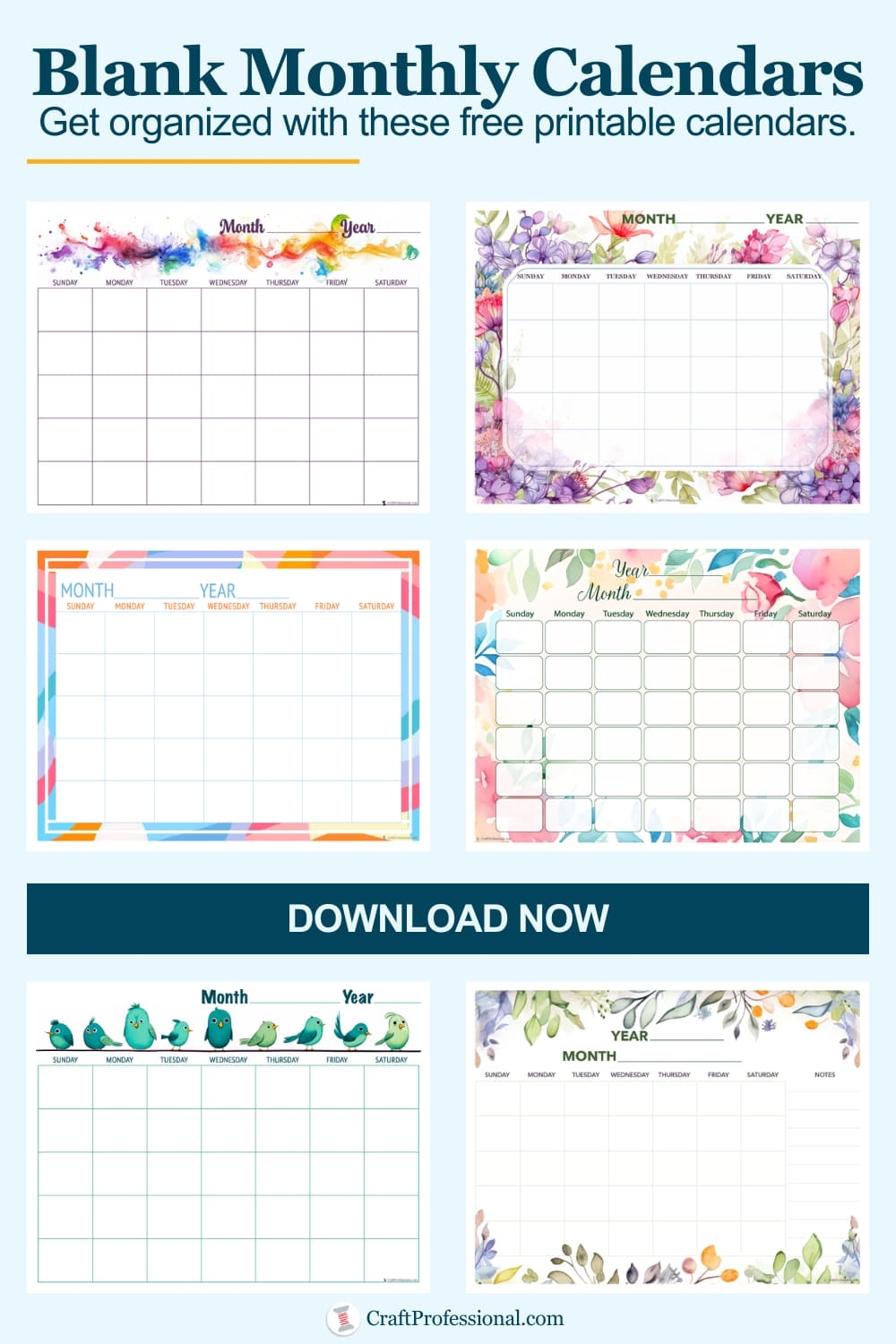 free printable blank calendars