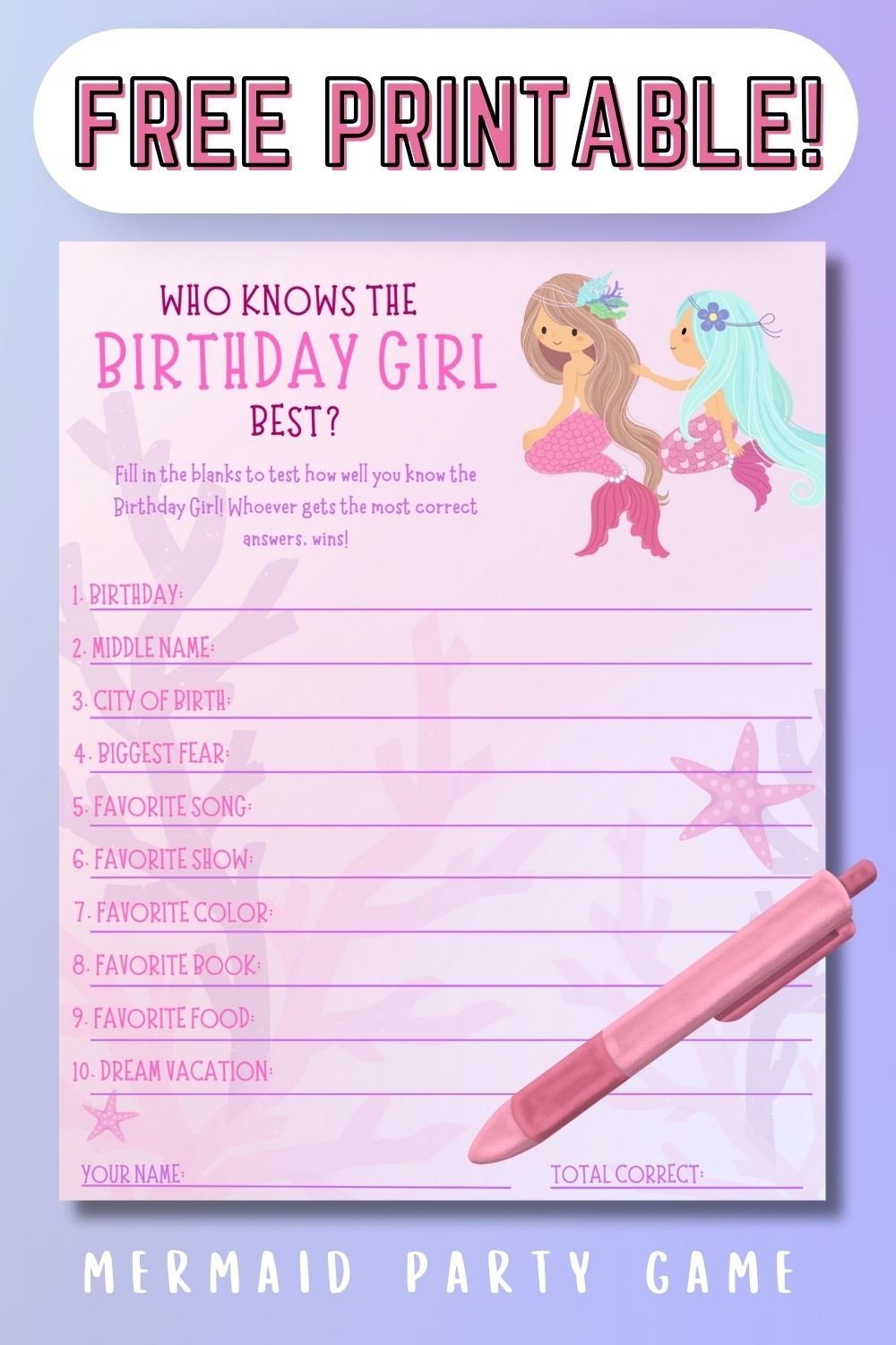 free printable fantasy mermaid stationary