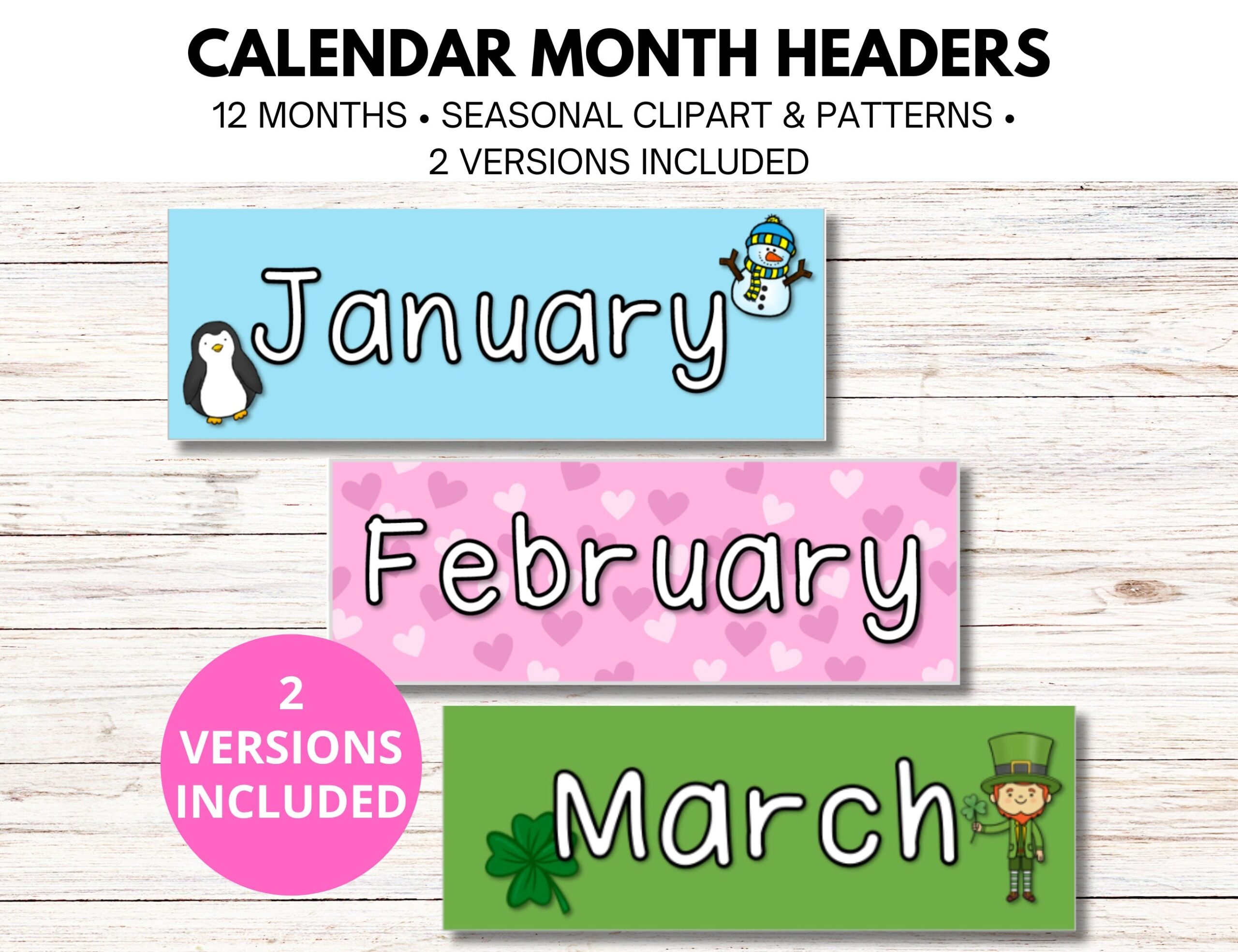 12 Month Printable Calendar Month Headers Etsy
