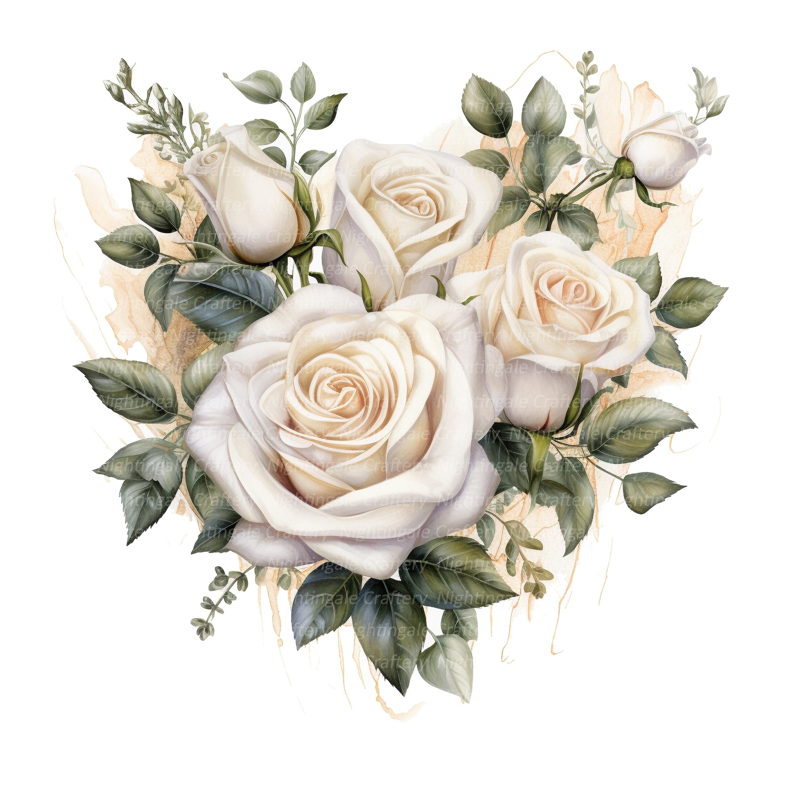 12 White Roses Bouquet Clipart Wedding Bouquet Printable 