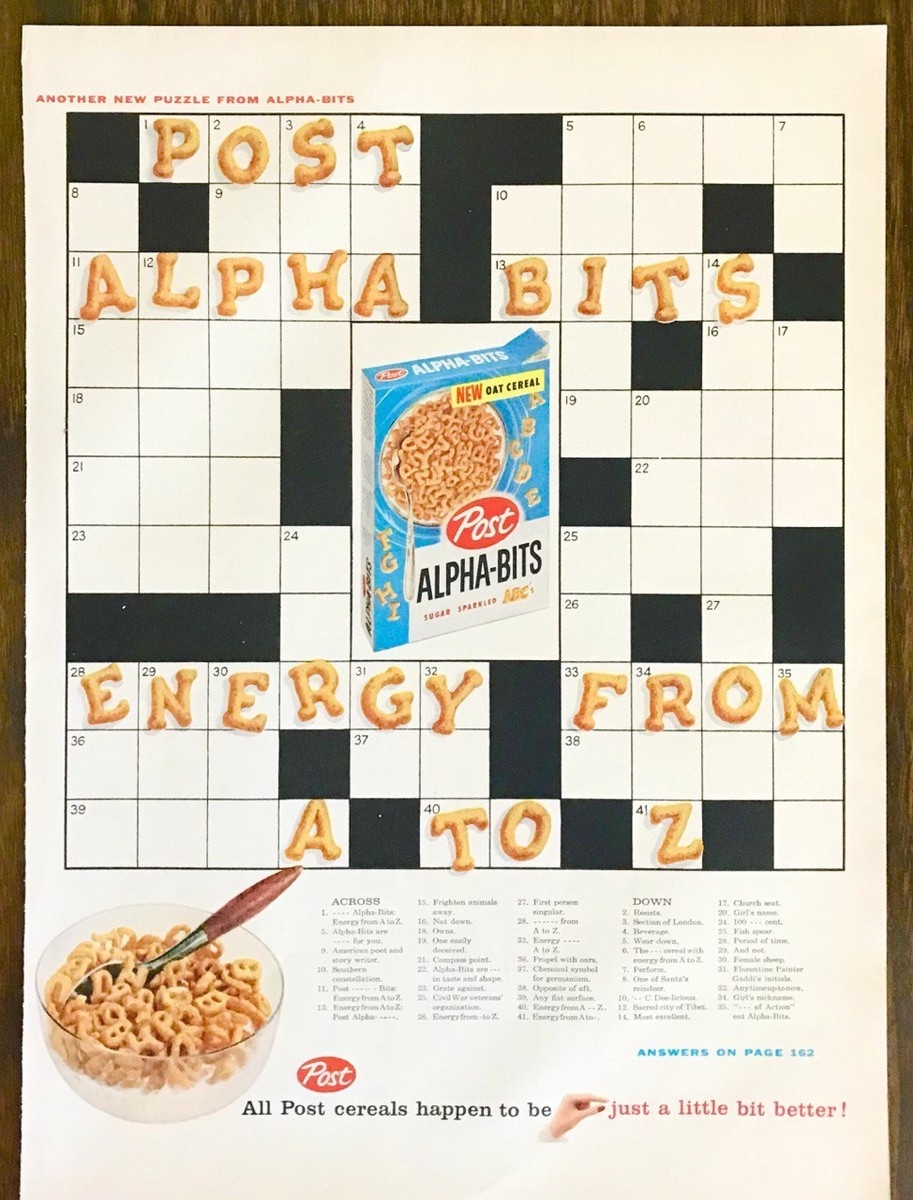 1958 Post Alpha Bits Cereal PRINT AD Energy From A To Z Crossword Puzzle EBay
