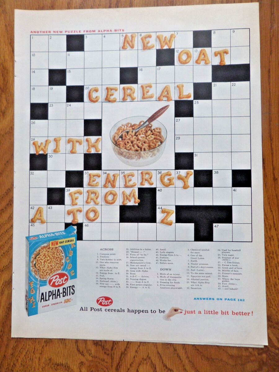 1959 Post Cereal Ad Alpha Bits Cross Word Puzzle EBay