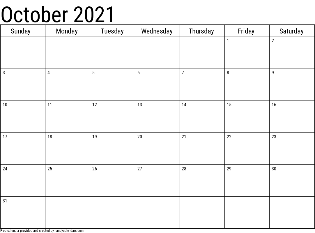 2021 October Calendars Handy Calendars