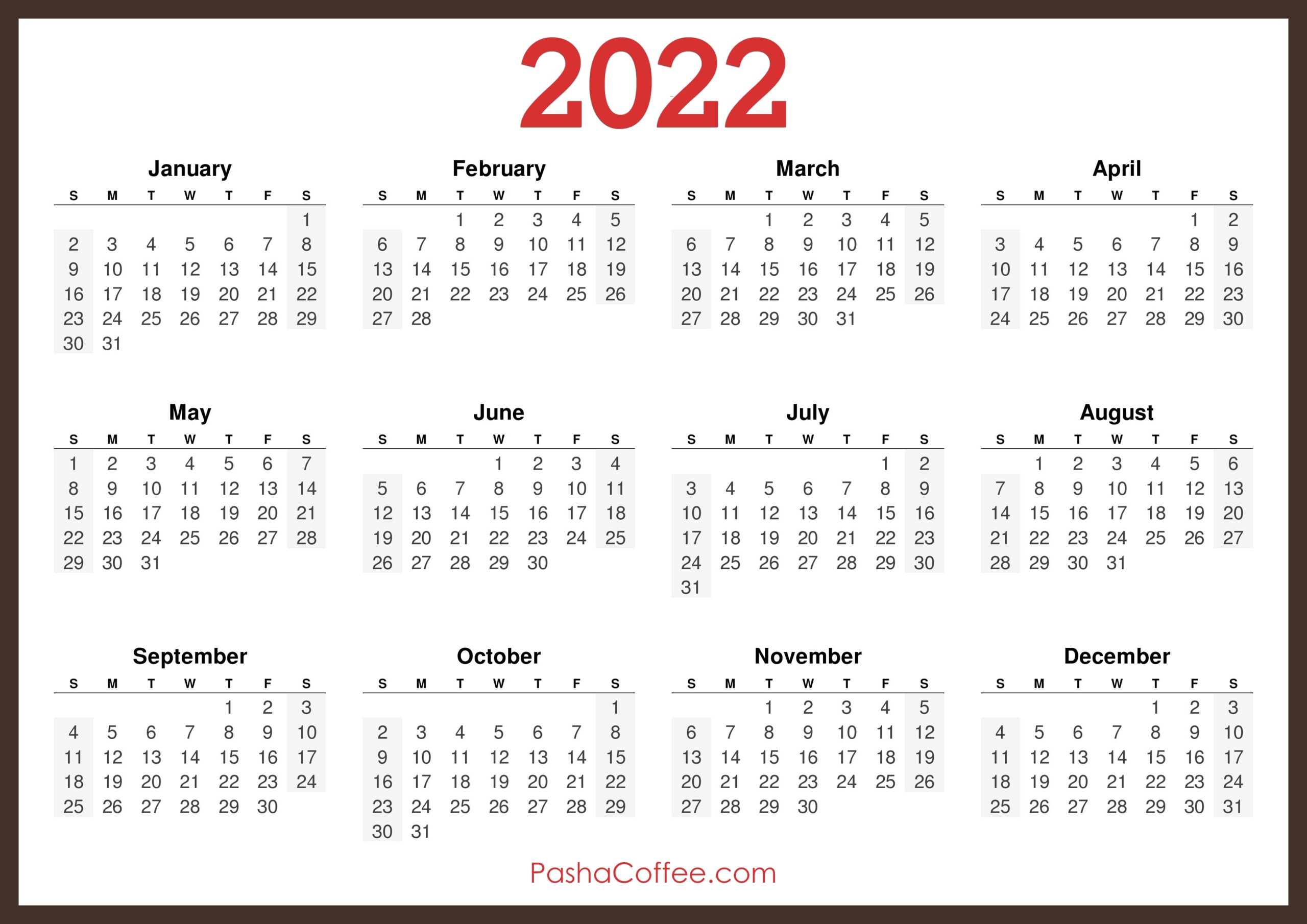 2022 Calendar Printable Free Horizontal Brown PashaCoffee 2022 Calendar Printable Free Horizontal Brown PashaCoffee
