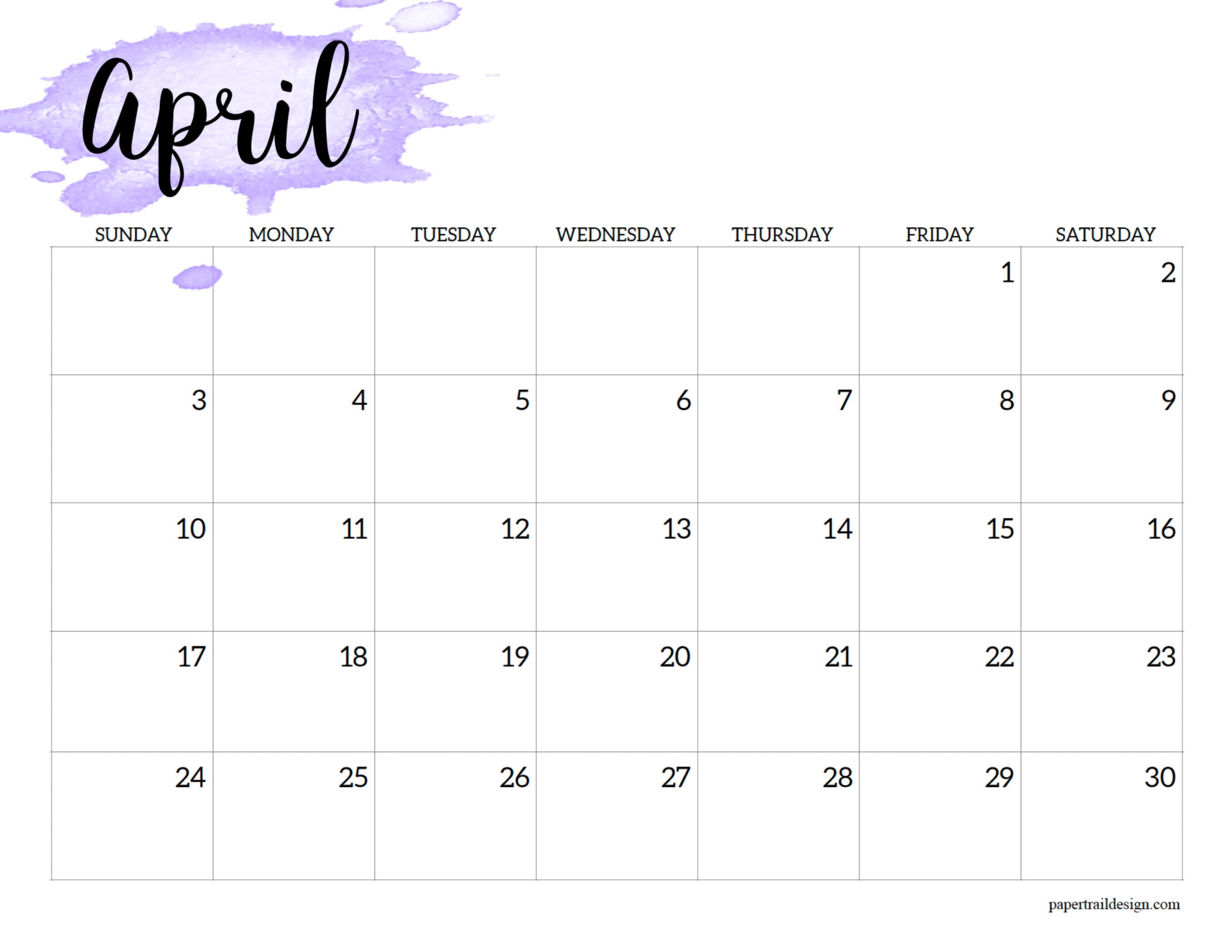 2022 Calendar Printable Watercolor Paper Trail Design