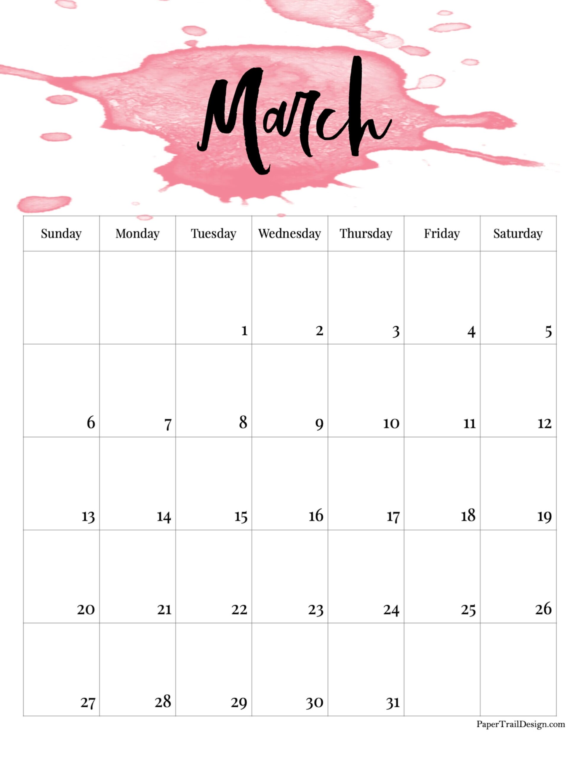2022 Printable Calendar Watercolor Paper Trail Design