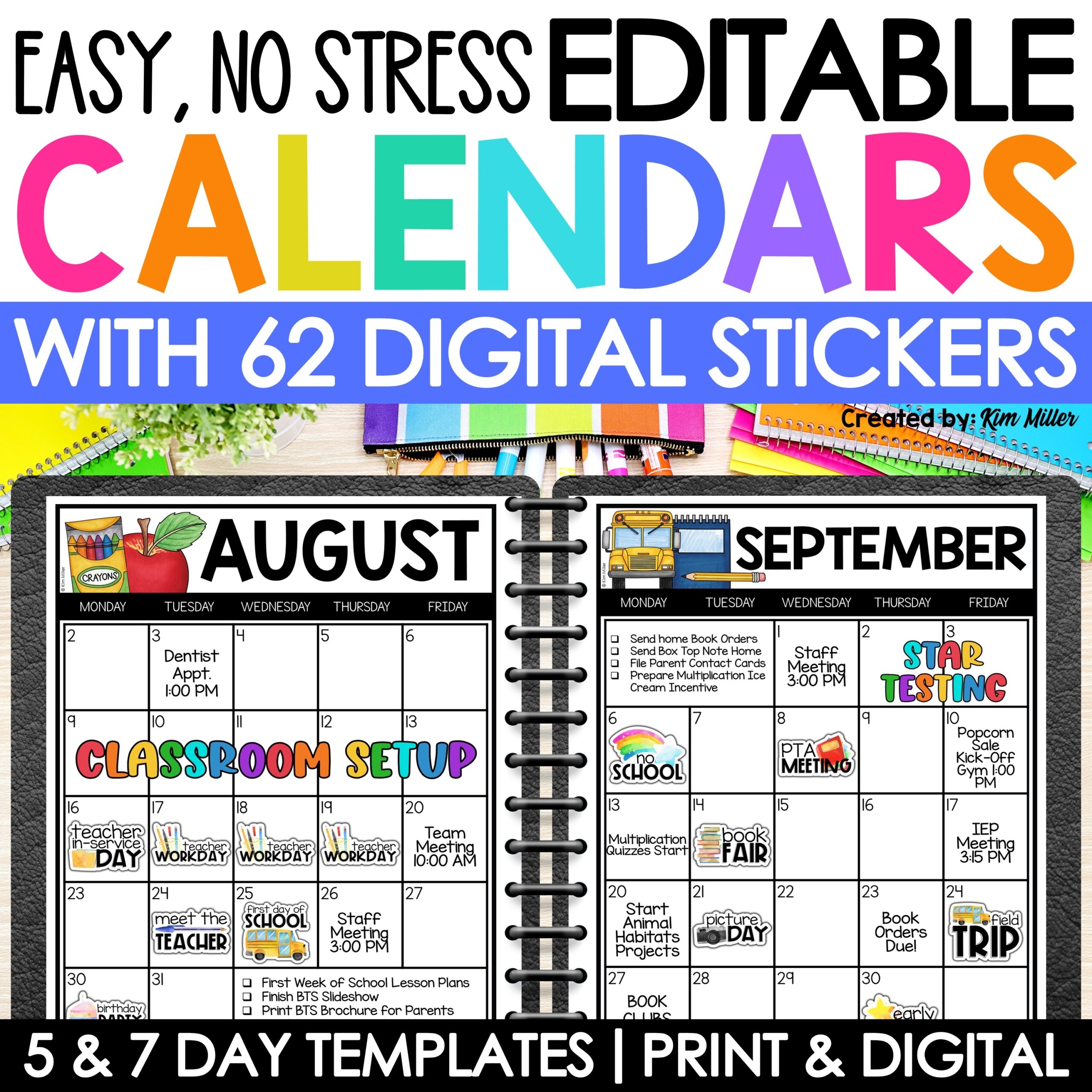 2025 2026 Editable Monthly Calendar Templates U0026 Digital Planner Stickers With Free Updates A Love Of Teaching Kim Miller
