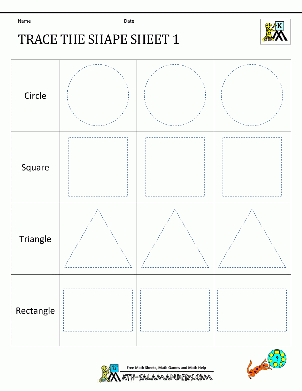 free printable math worksheets shapes 1 2 pattern