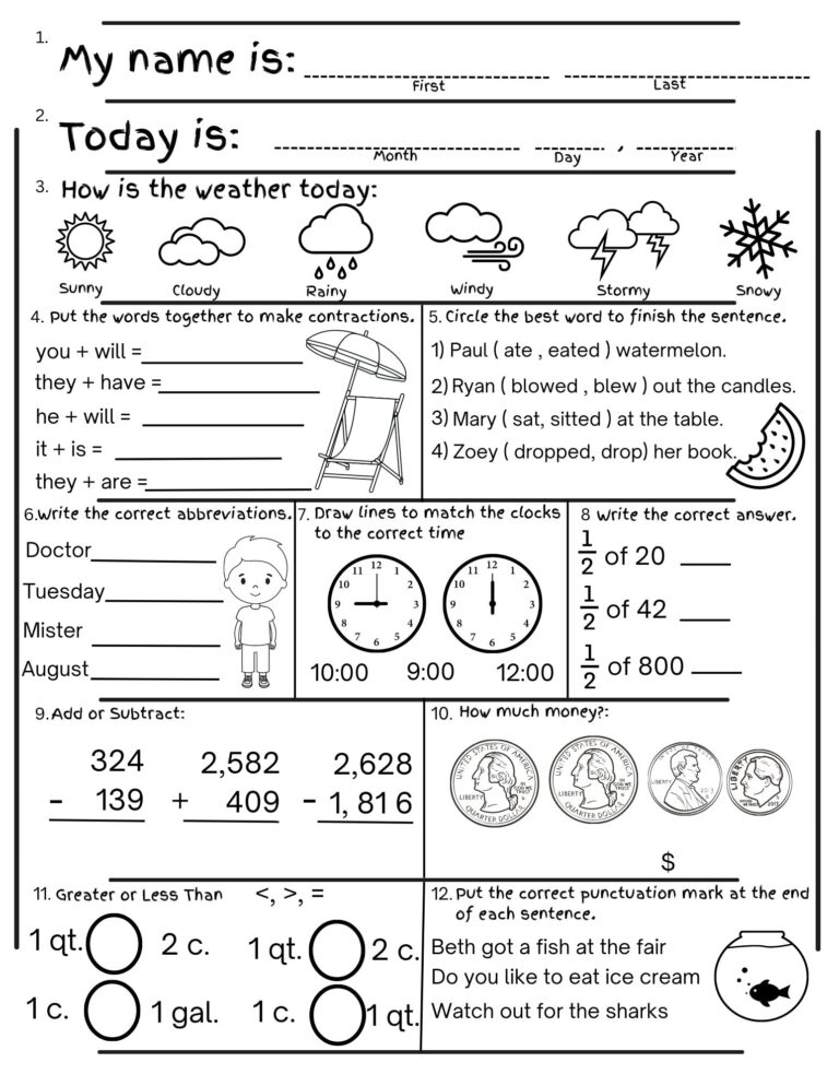 2nd Grade Summer Review Worksheets Printable End Of Year Cumulative Review Before 3rd Grade Morning Work No Prep Etsy