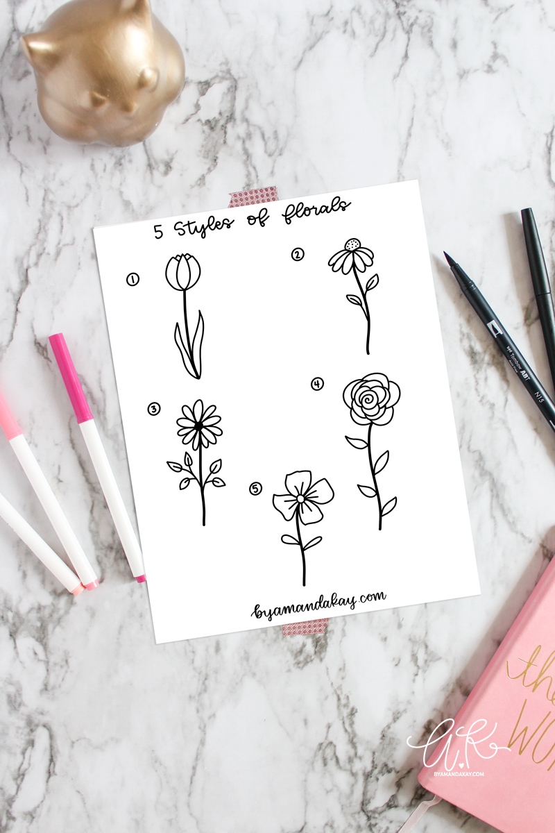 5 Styles Of Floral Doodles Free Printable Worksheet By Amanda Kay