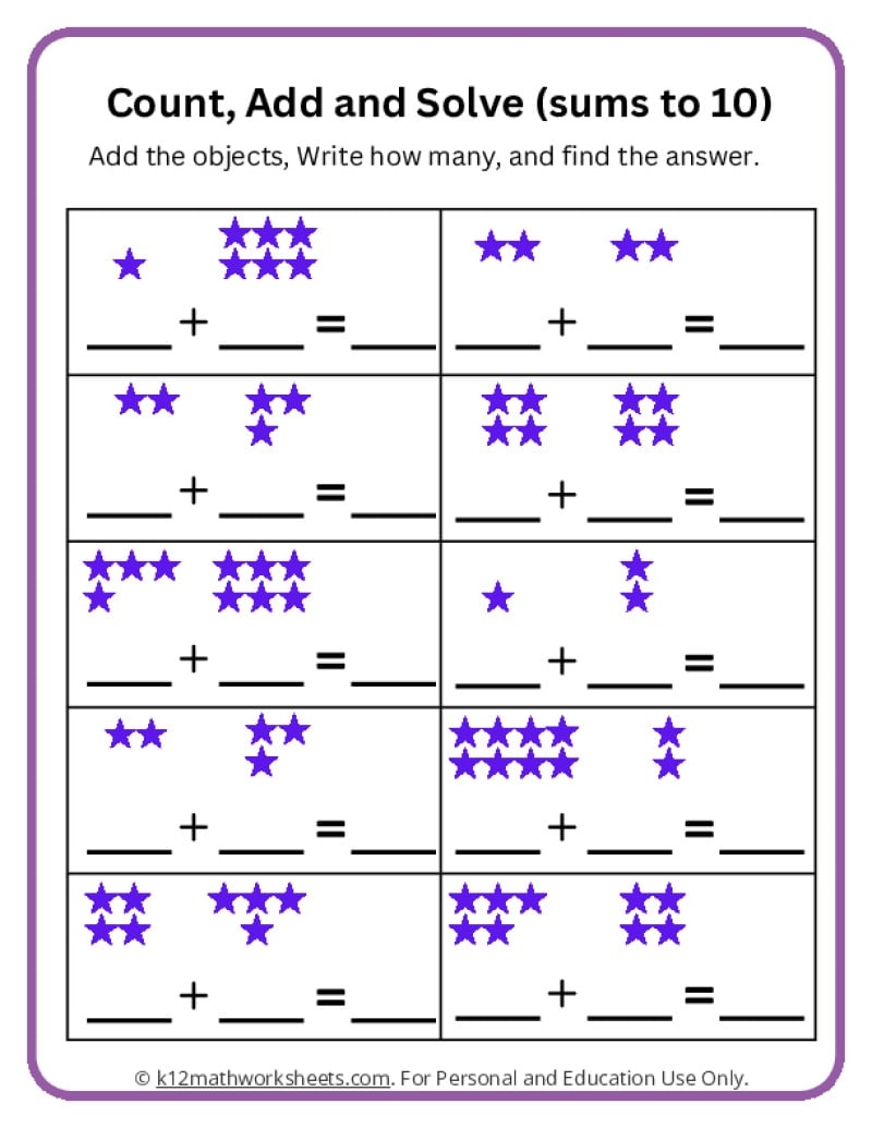 addition printable worksheets