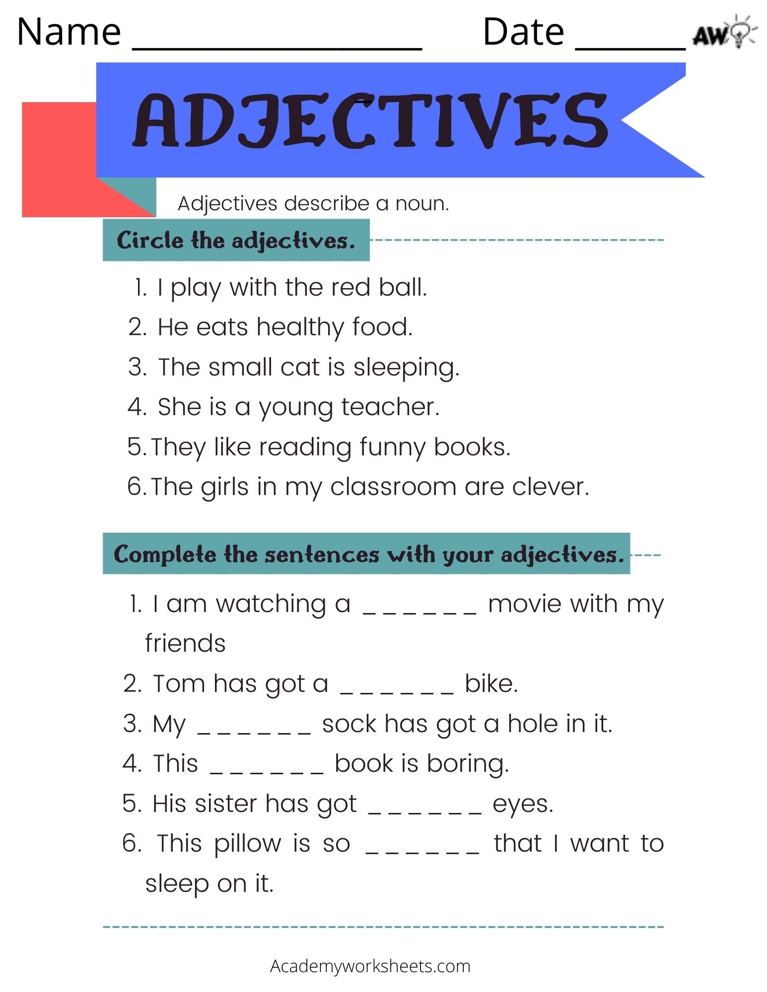 Adjectives Worksheet Academy Worksheets Adjectives Worksheet Academy Worksheets