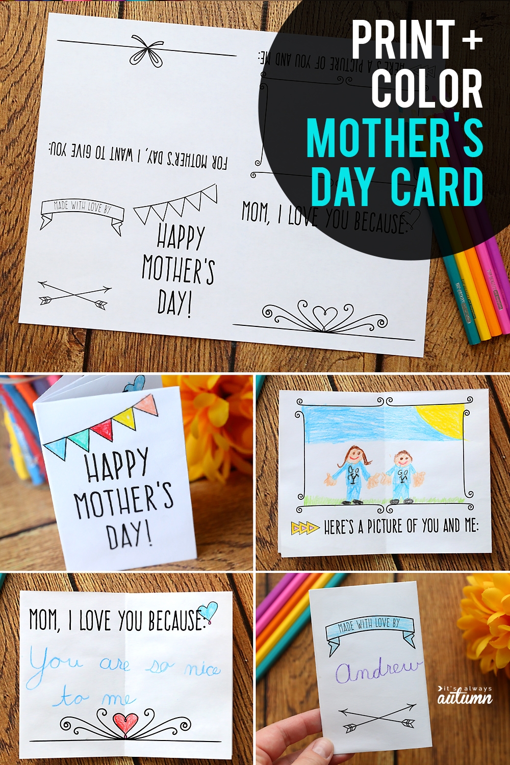 Adorable PRINT COLOR Mother s Day Card For Kids It s Always Autumn