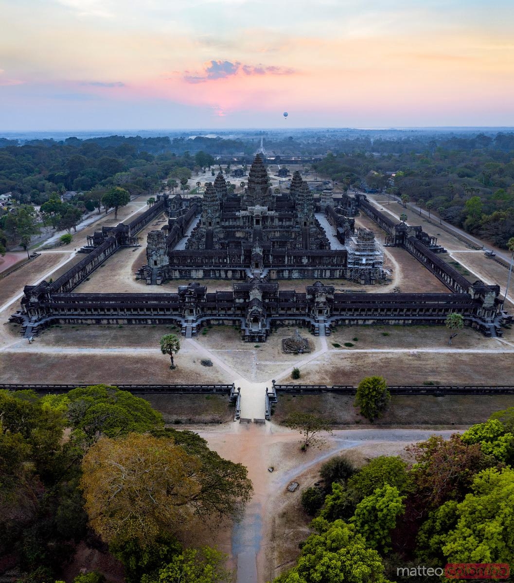 Aerial View Of Angkor Wat Temple At Sunset Cambodia Royalty Free Image