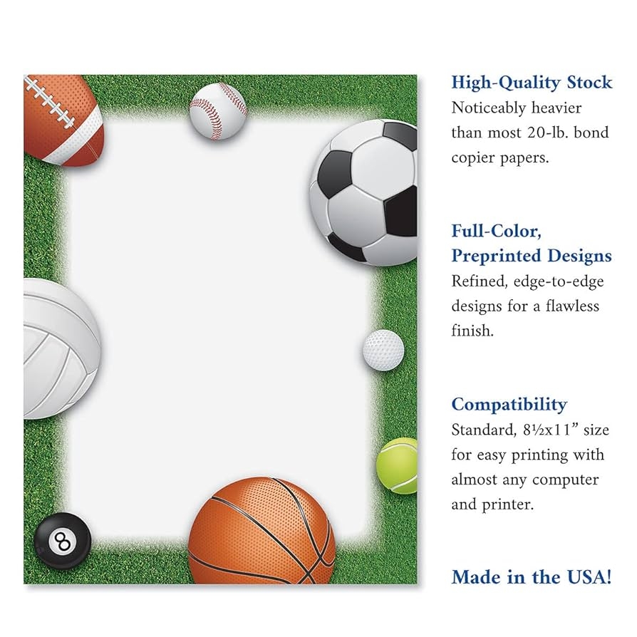 Amazon All Sports Letter Papers Set Of 25 Sport Stationery Papers 8 1 2 Amazon All Sports Letter Papers Set Of 25 Sport Stationery Papers 8 1 2
