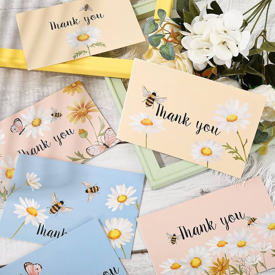 Amazon AnyDesign 36 Pack Daisy Thank You Cards With Matching Seal Stickers Envelope Assorted Watercolor Flower Bees Greeting Blank Note Cards For Baby Shower Wedding Birthday Party Business Stationery Office Products