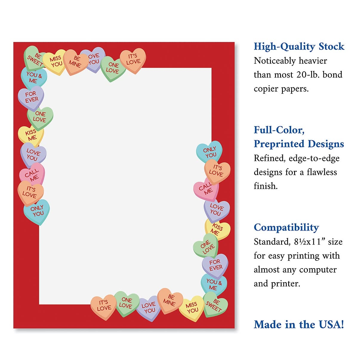 Amazon Candy Hearts Letter Paper Decorative Stationery With Heart Border Printable Valentine s Day Wedding U0026 Bridal Shower U0026 Invitation Letterhead Sheets Set Of 25 8 1 2