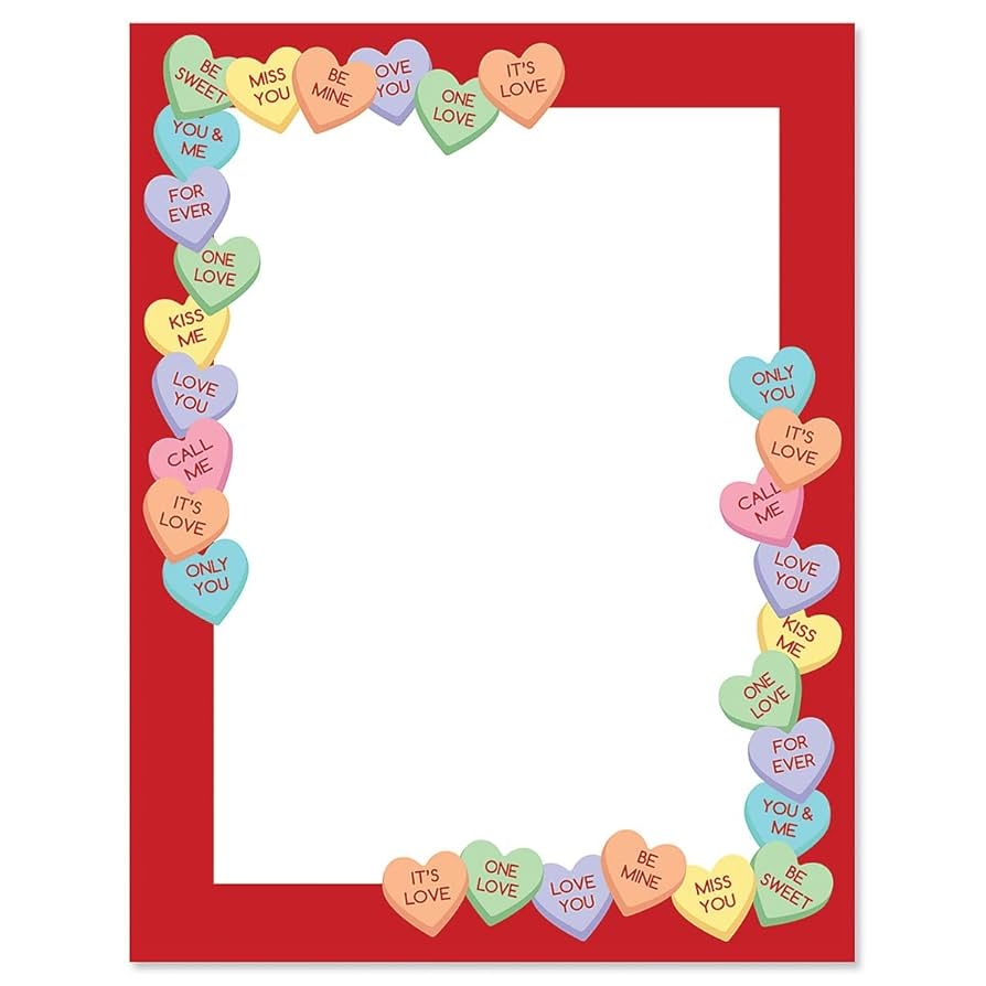 Amazon Candy Hearts Letter Paper Decorative Stationery With Heart Border Printable Valentine s Day Wedding U0026 Bridal Shower U0026 Invitation Letterhead Sheets Set Of 25 8 1 2