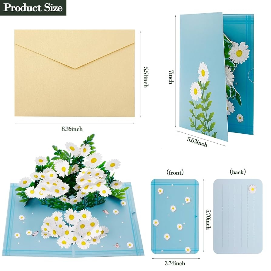 Amazon Daisy Flowers Pop Up Card 3D Paper Flower Bouquet Greeting Cards Little Daisy Handmade Paper Creative Greeting Cards For Birthday Anniversary Graduation Gift Girl Classmate Mother Sister Office Products