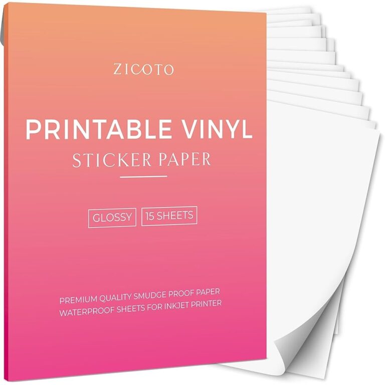 Amazon ZICOTO Premium Printable Vinyl Sticker Paper Glossy White 8 5 X 11 Inch Sheets For Your Inkjet Or Laser Printer 15 Waterproof Decal Paper Sheets Dry Quickly And Hold Ink Beautifully Office Products