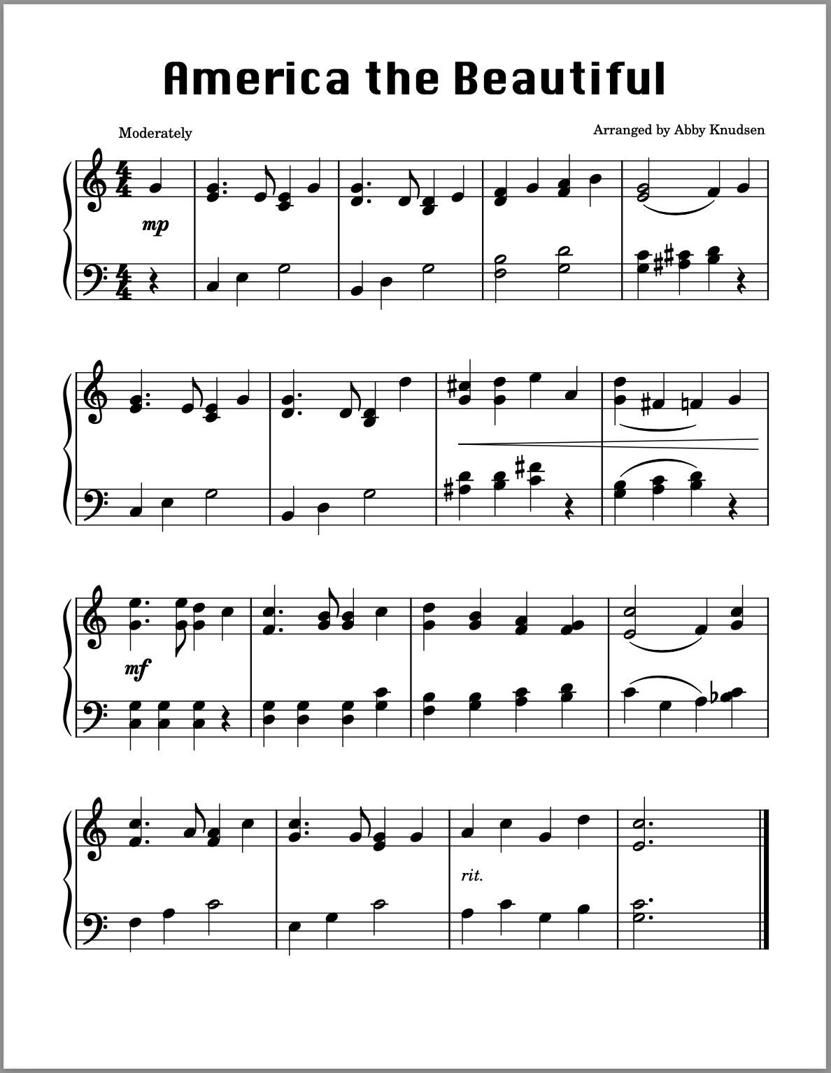 America The Beautiful Easy Piano Sheet Music Printable PDF Etsy