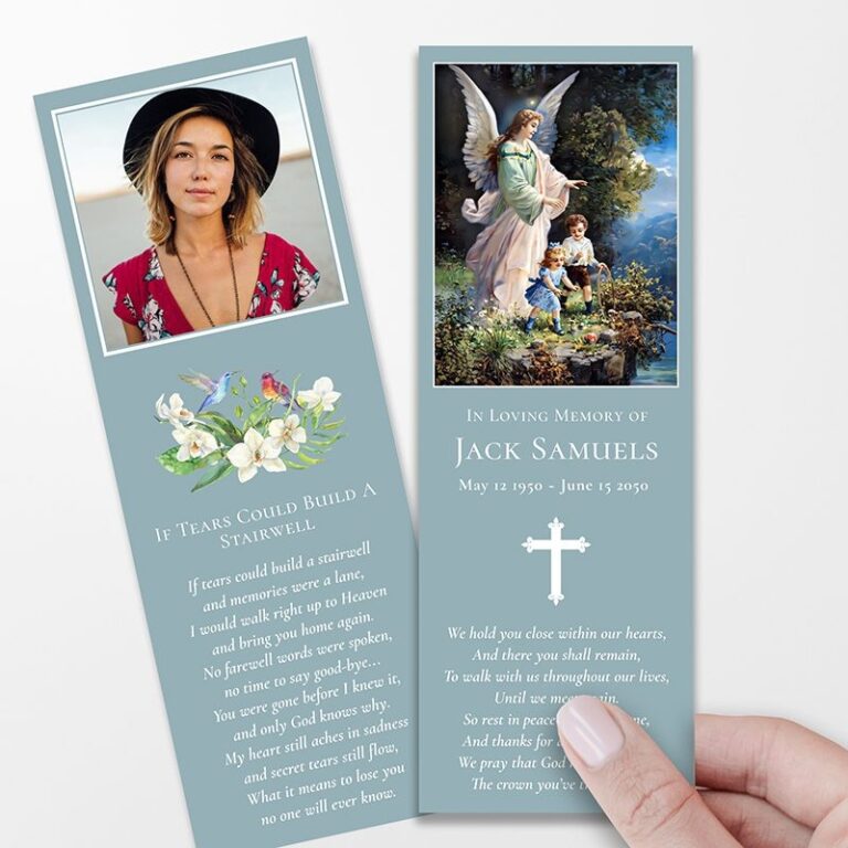 Angel Of God Memorial Bookmarks Funeral Program Template