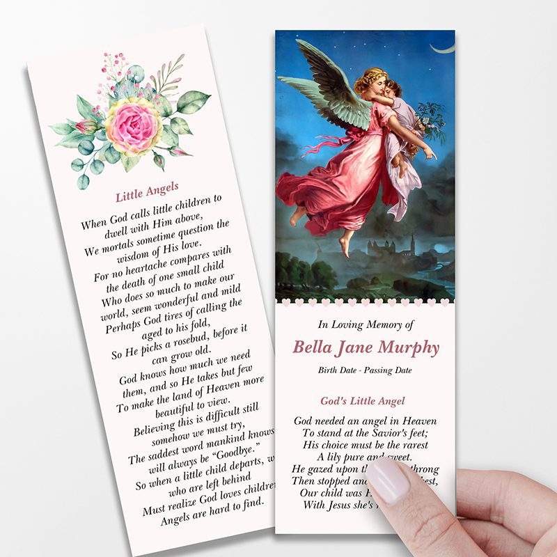 Angel Pink Memorial Bookmarks Funeral Program Template
