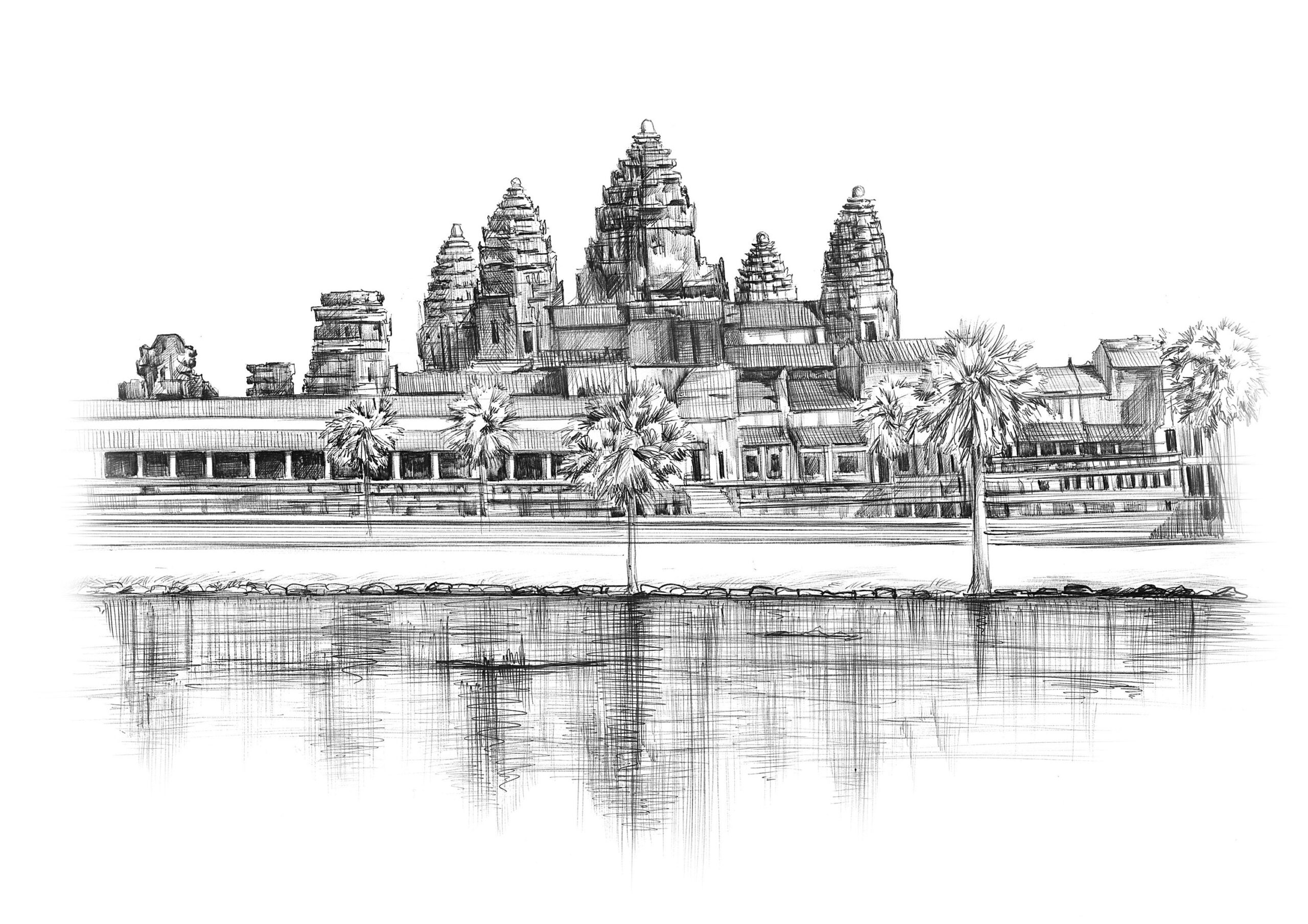 Angkor Wat Print Cambodia Poster Vintage Temple Art Angkor Wat Temple Illustration Ballpoint Pen Art Etsy