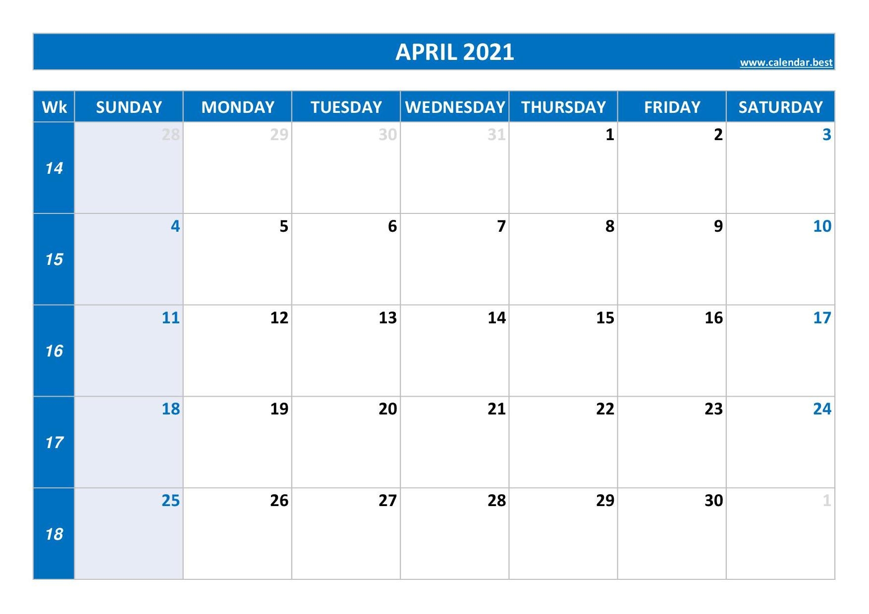 April 2021 Calendar Calendar best