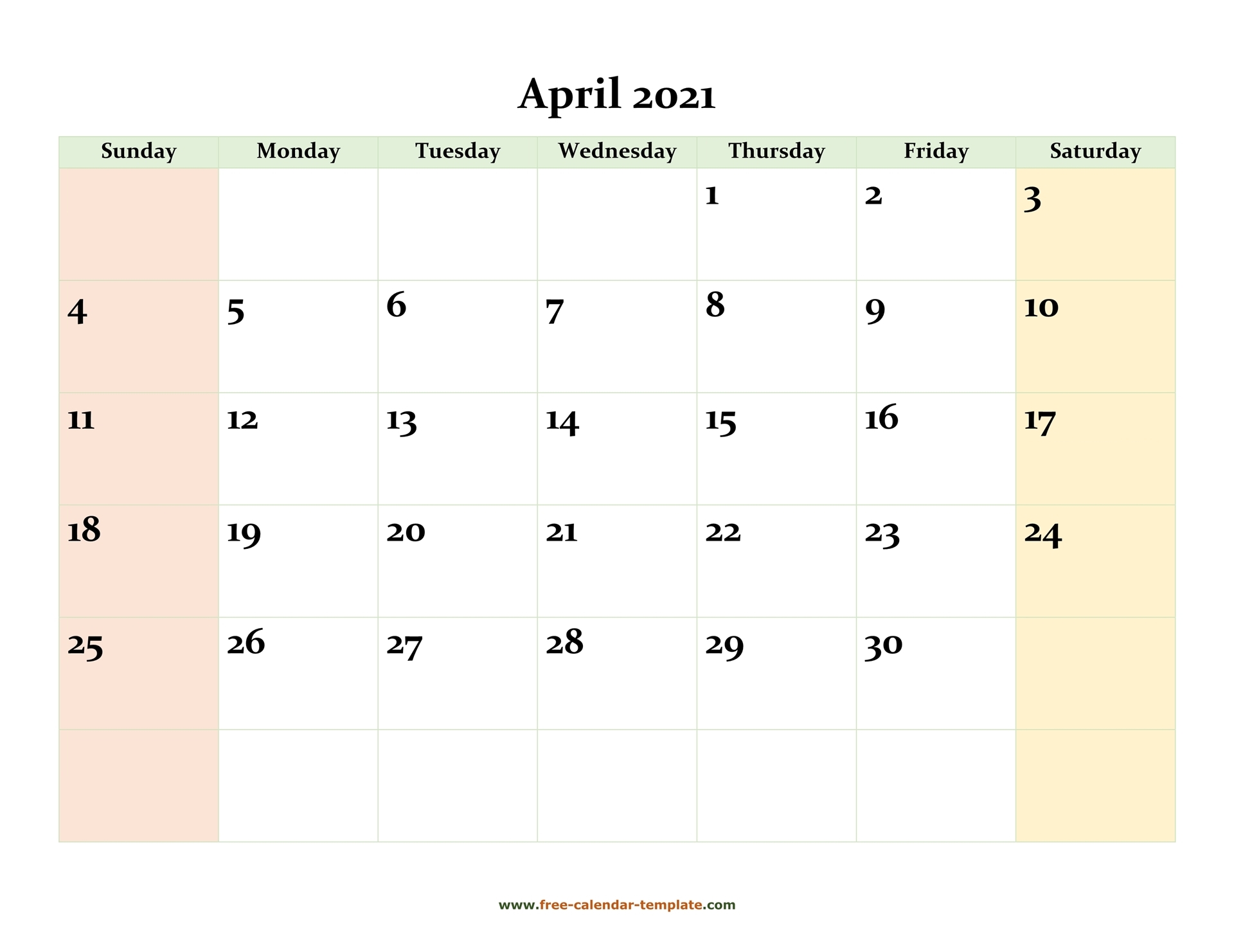April 2021 Free Calendar Tempplate Free calendar template