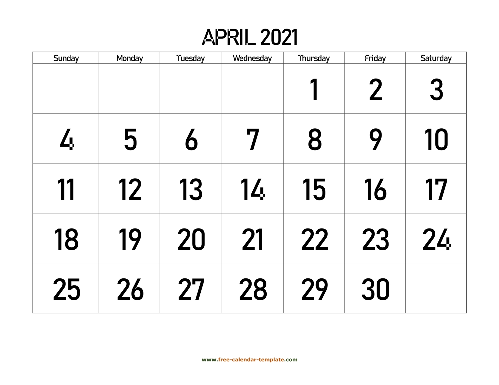 April 2021 Free Calendar Tempplate Free calendar template