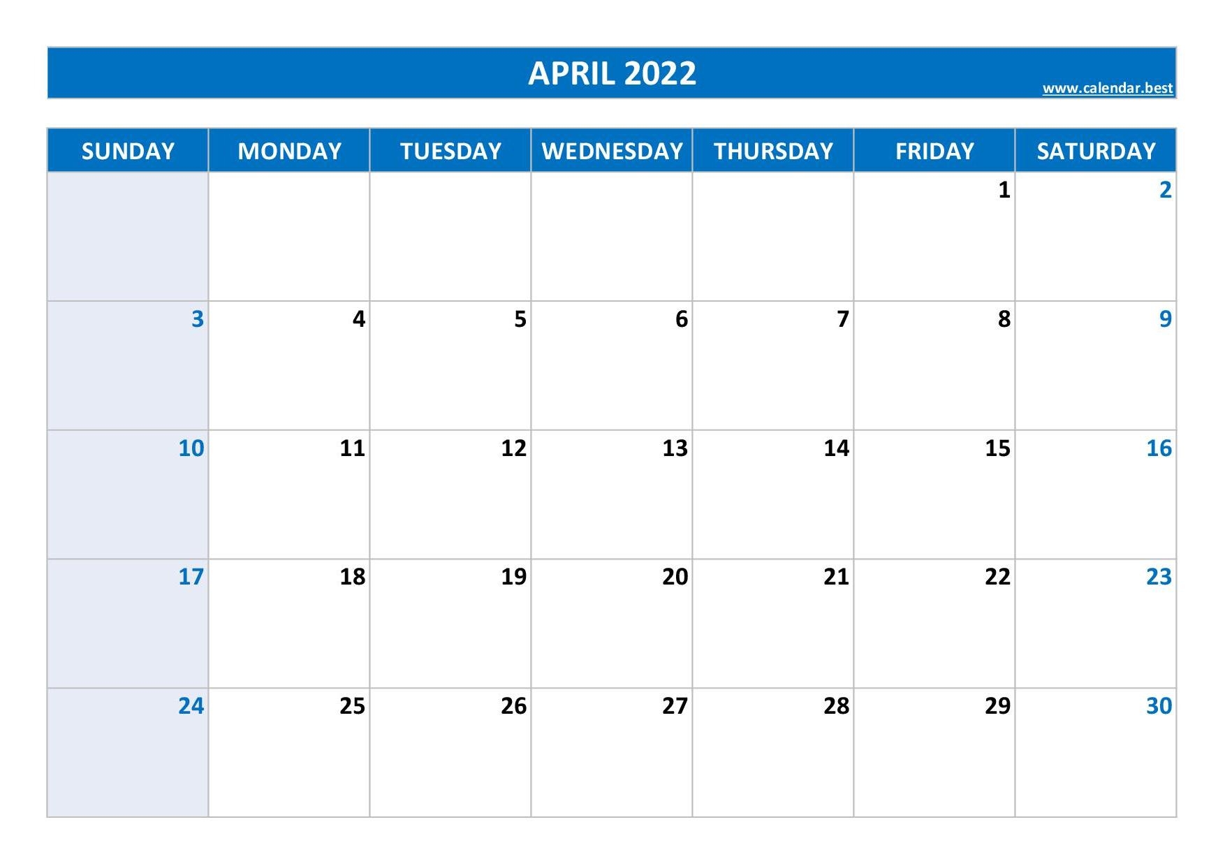 April 2022 Calendar Calendar best