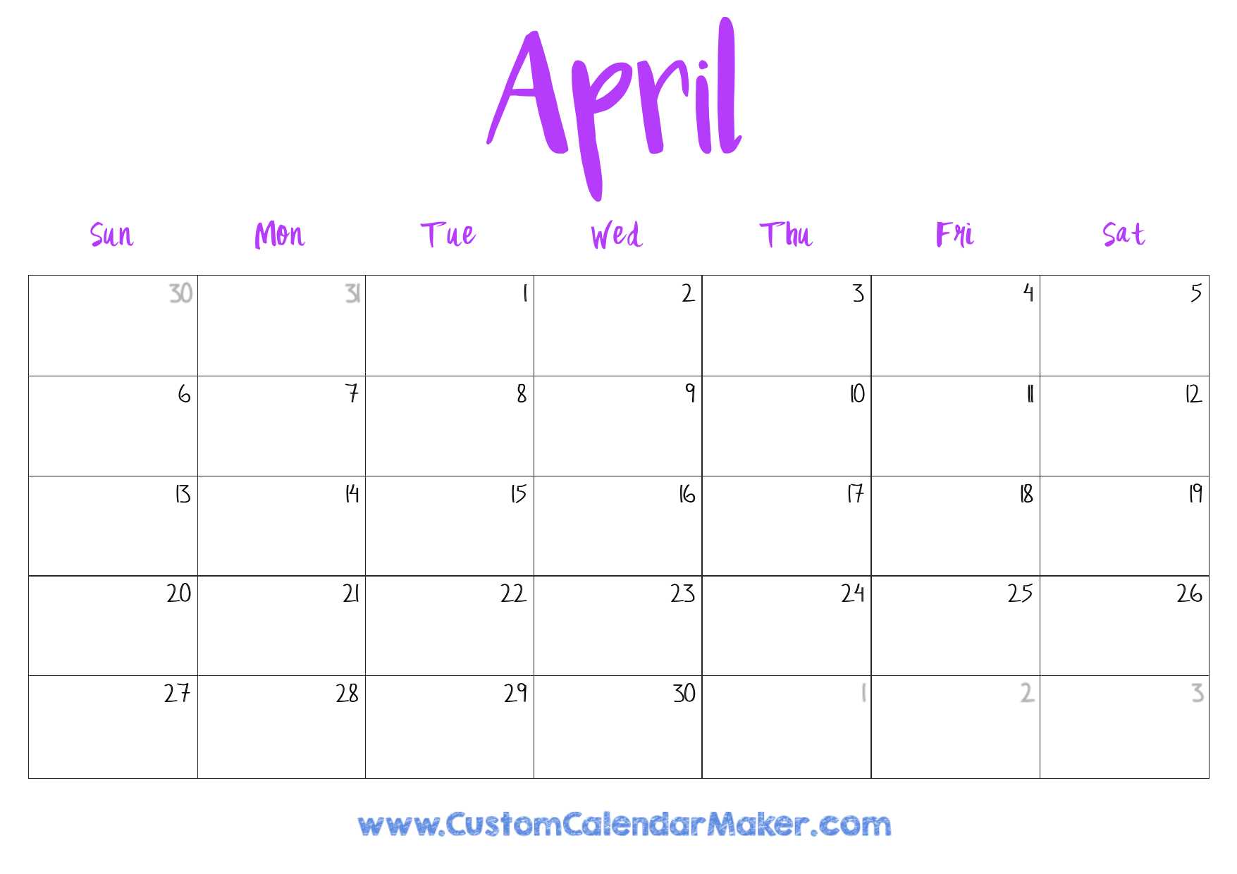 April 2025 Printable Calendar 23 Free Templates PDF Custom 