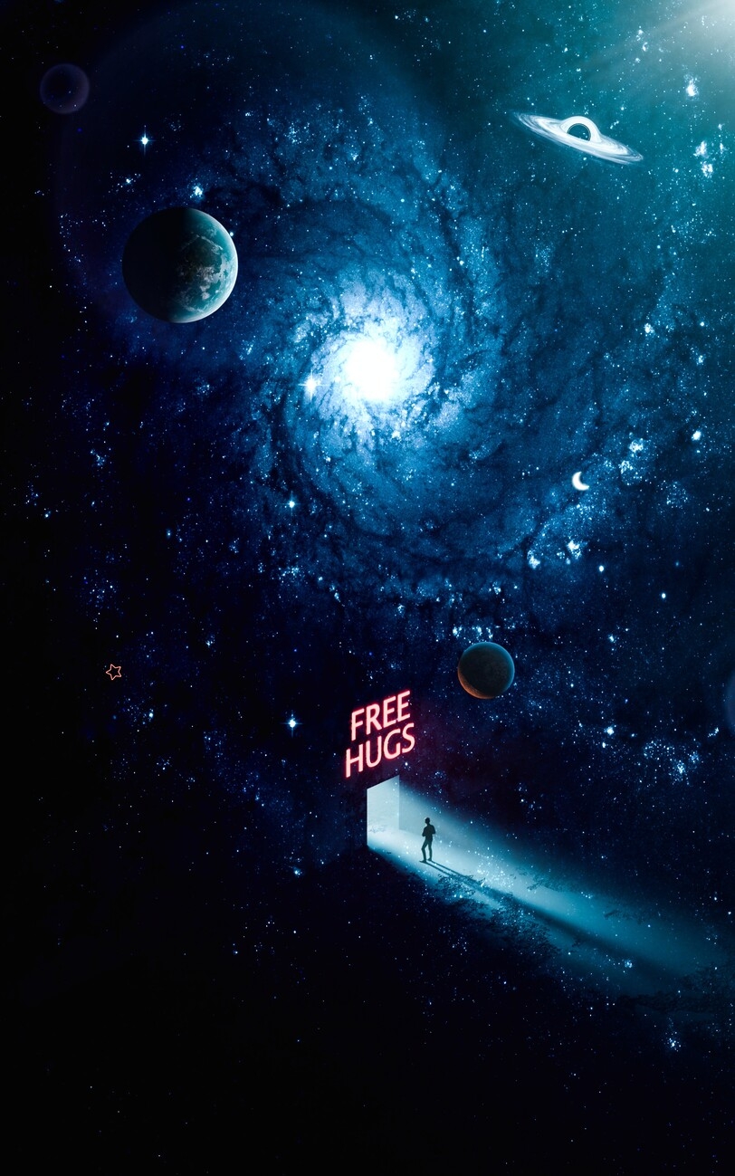 Art Print Free Hugs In Blue Space Galaxy