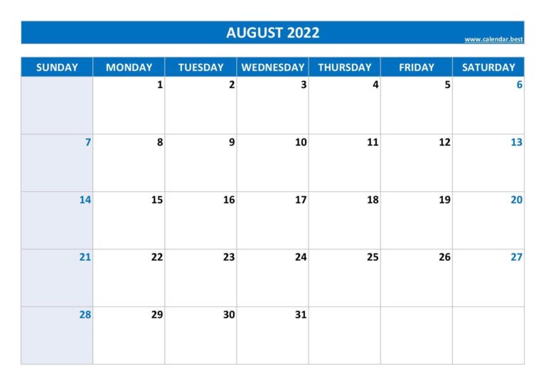 August 2022 Calendar Calendar best