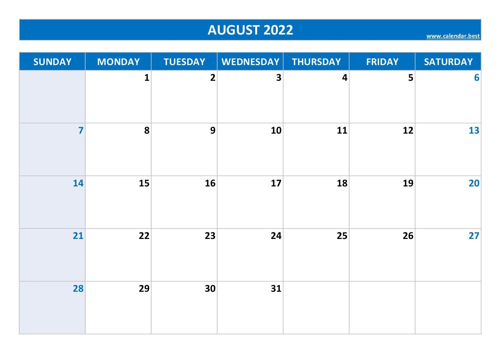August 2022 Calendar Calendar best