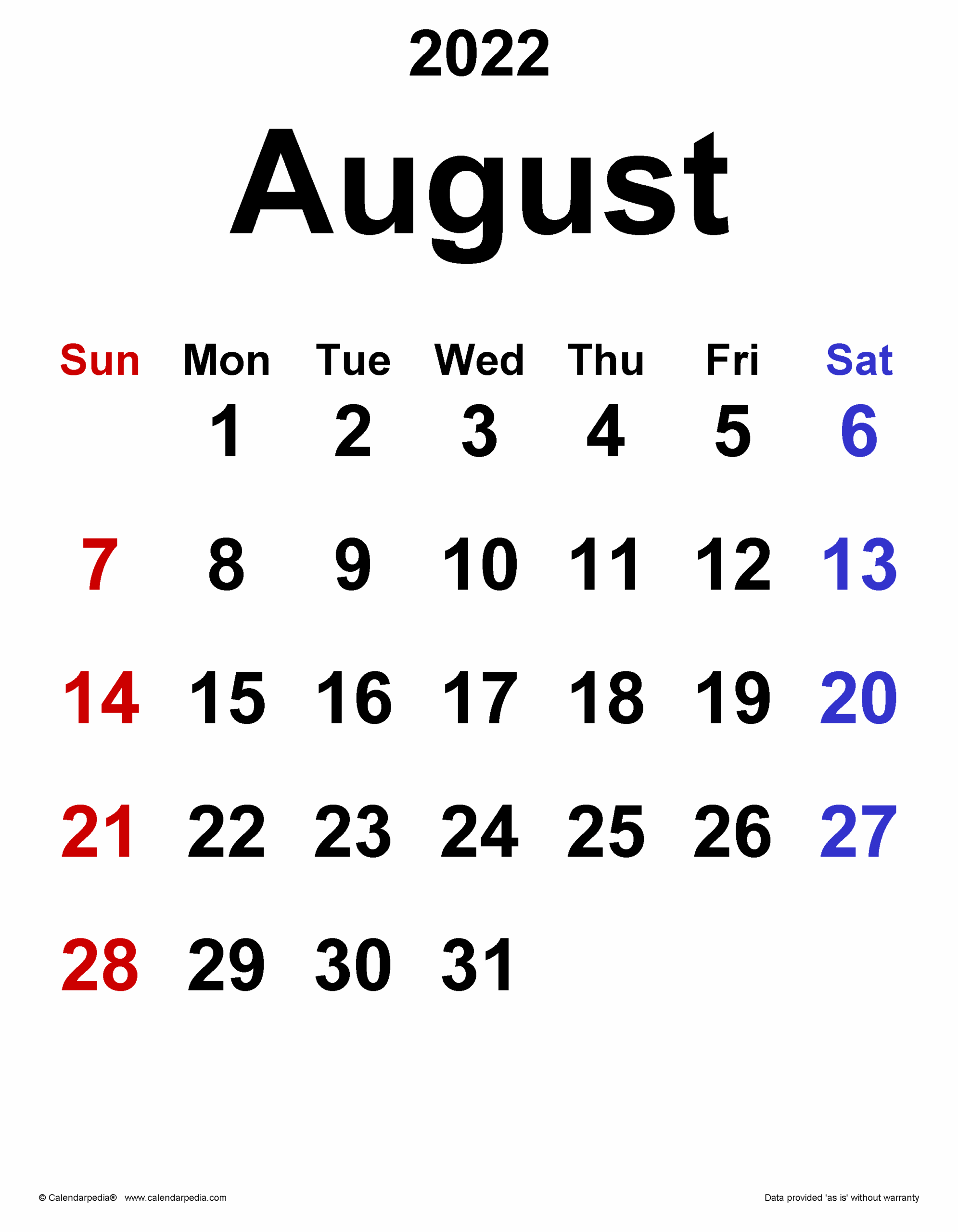 free printable monthly calendars august 2022 calendar