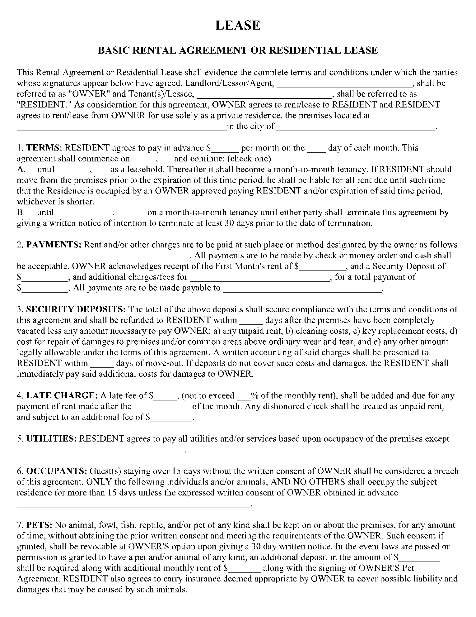 printable lease agreement