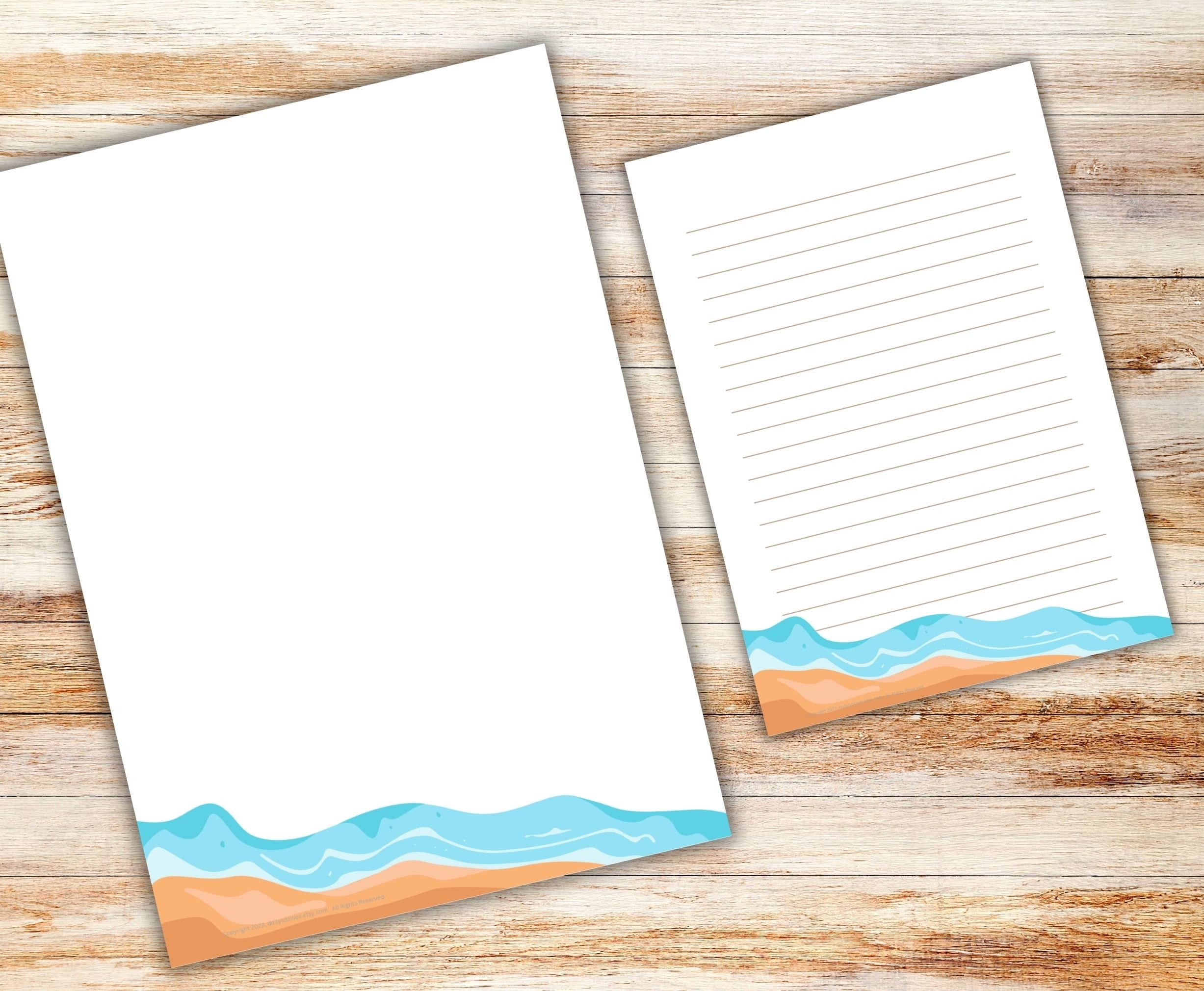 Beach PRINTABLE Stationery Summer Stationary Ocean Waves Sea Sand Dunes Writing Paper Letter Writing Paper A4 Letter Instant Download Etsy