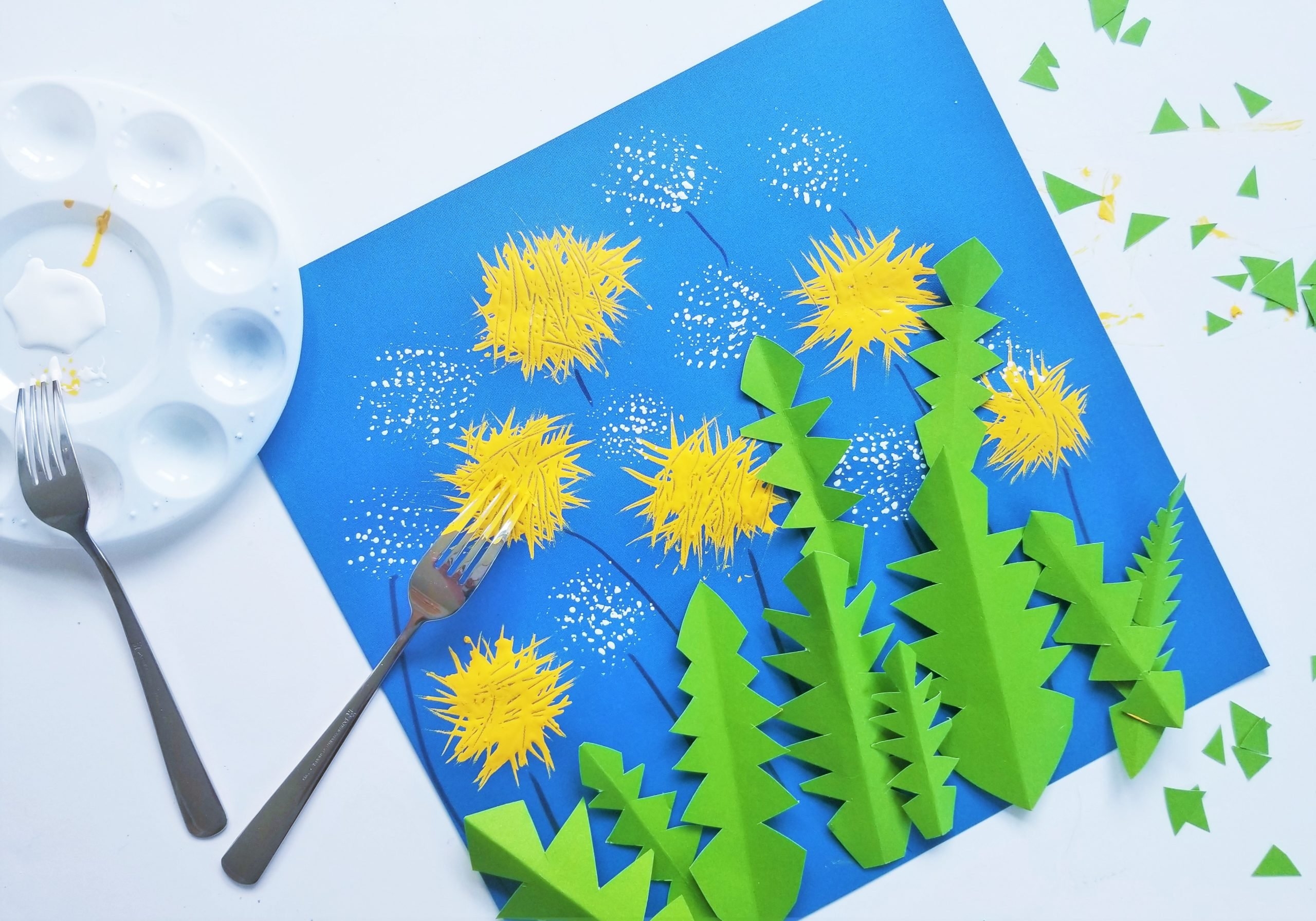 Beautiful Dandelion Craft And Art Project For Kids With Fork Technique