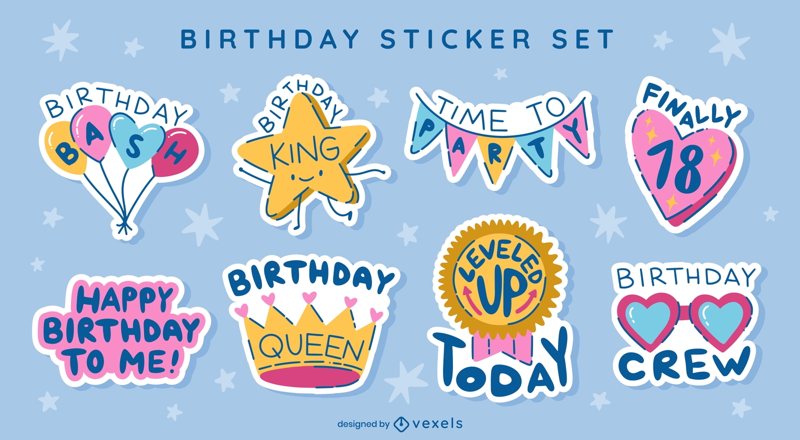 Birthday Cartoon Stickers Set Vector Download