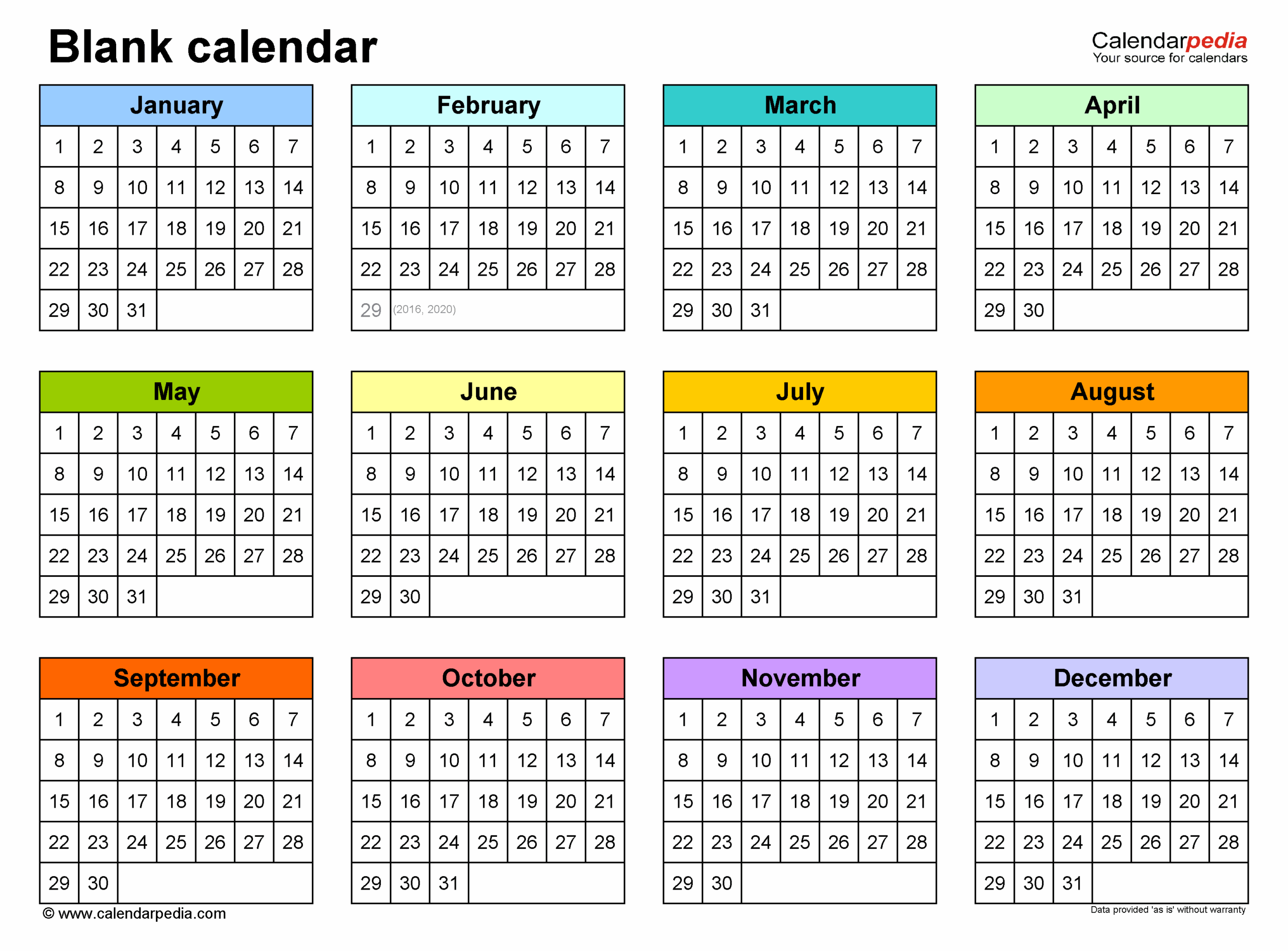 Blank Calendars Free Printable PDF Templates