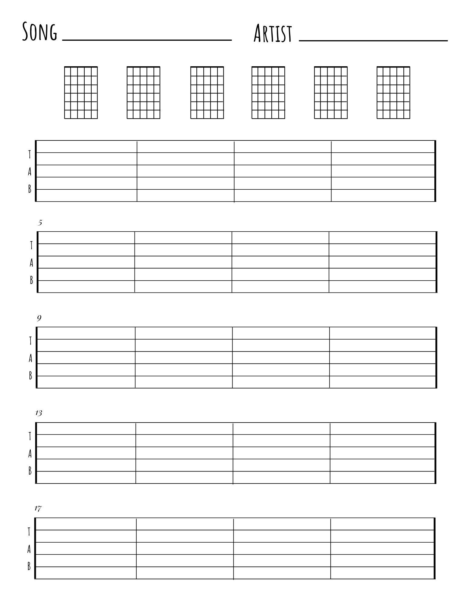 Blank Guitar Tabs U0026 Chords Chart Minimalist Sheet Music instant Download Etsy Blank Guitar Tabs U0026 Chords Chart Minimalist Sheet Music instant Download Etsy