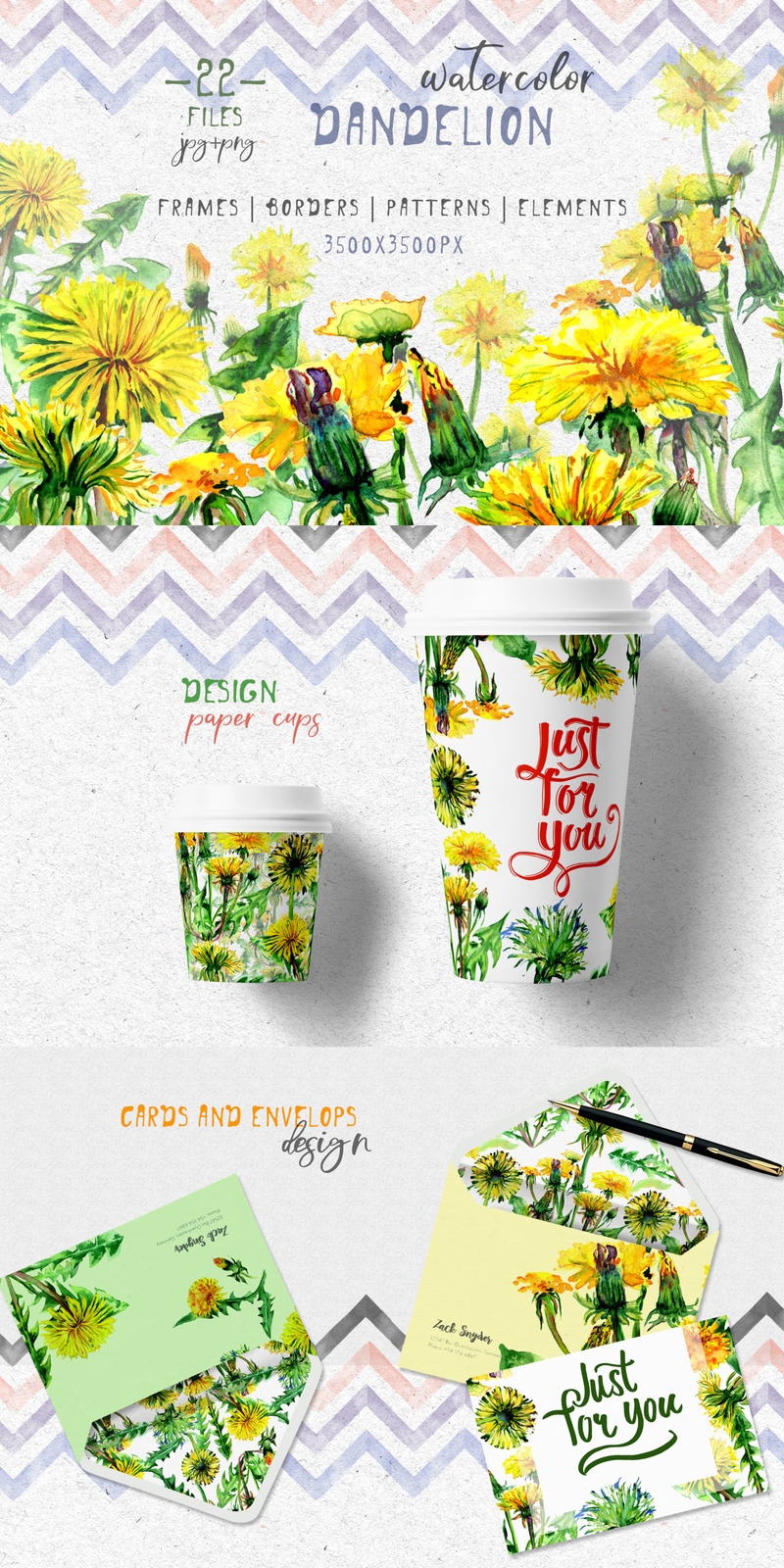 Bright Yellow Dandelion PNG Watercolor Set Illustration
