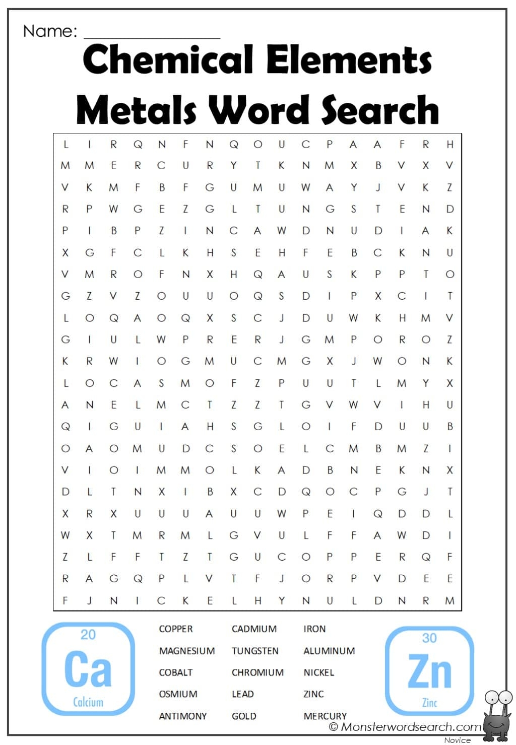 Chemical Elements Metals Word Search Monster Word Search Chemical Elements Metals Word Search Monster Word Search