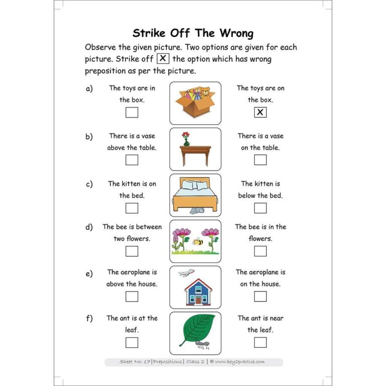 Class 2 English Grammar Prepositions Activity Based Worksheets Library