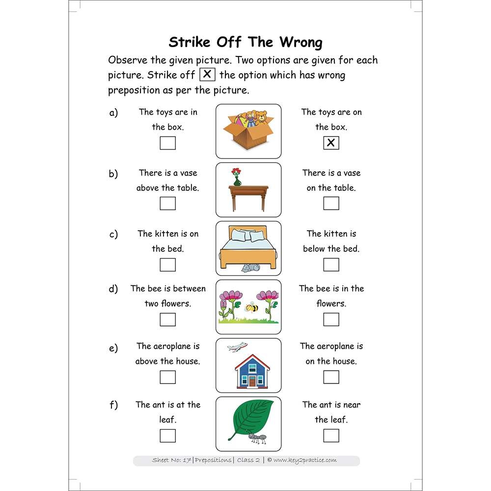 Class 2 English Grammar Prepositions Activity Based Worksheets Library
