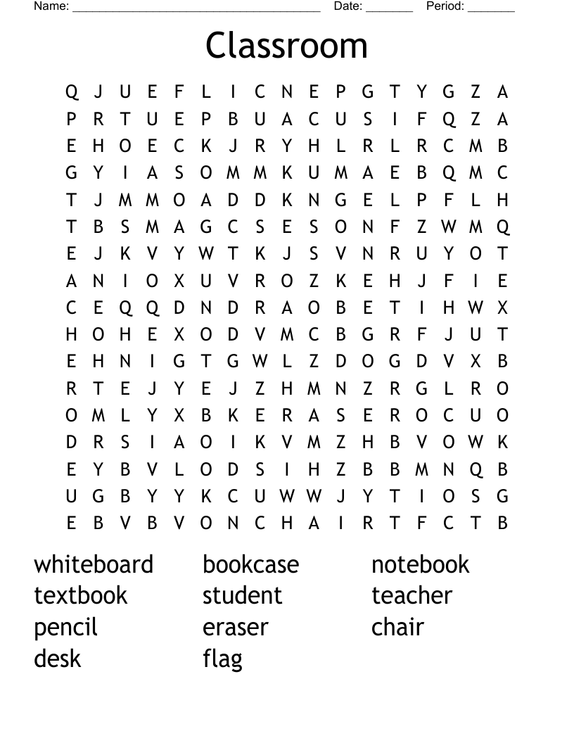 Classroom Objects Word Search WordMint