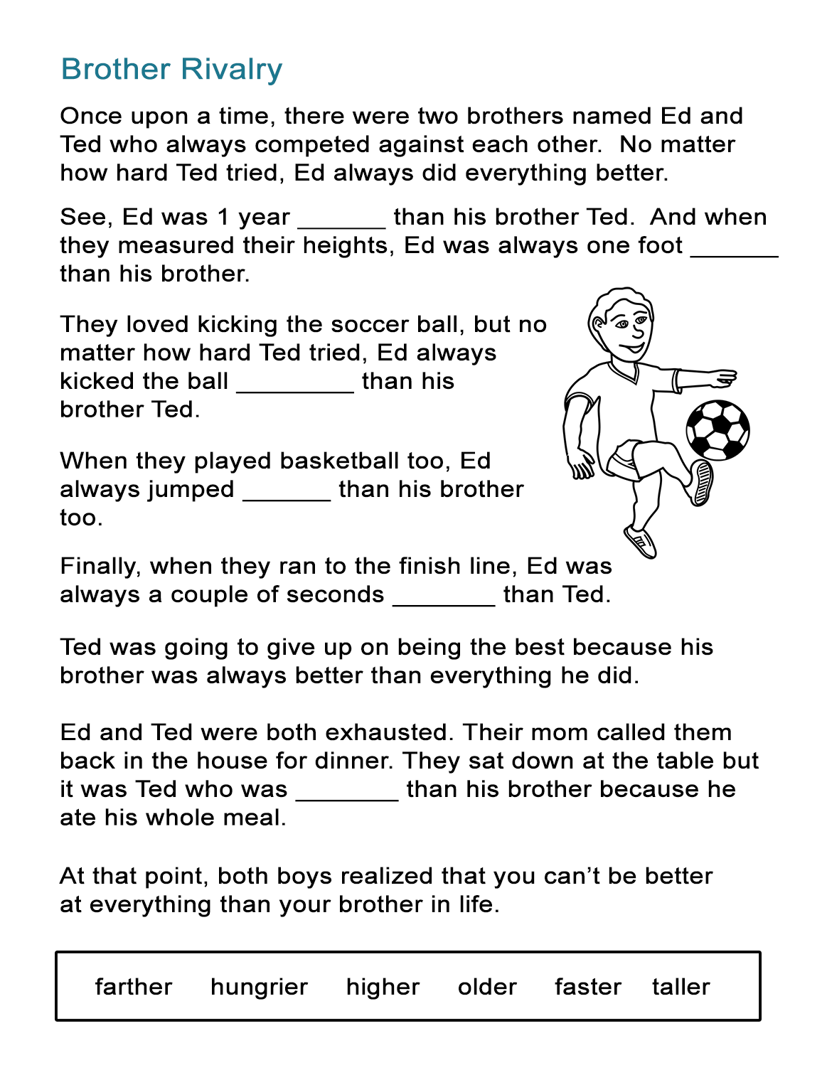 Comparatives Adjectives Story Brother Rivalry ALL ESL